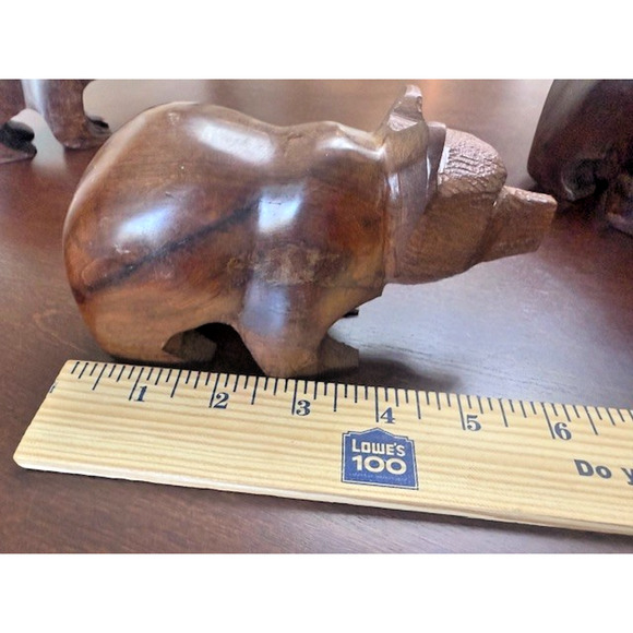 Vintage MCM Hand Carved Mexico Ironwood BROWN BEAR Grizzly Figurines family of 4 - Picture 7 of 13